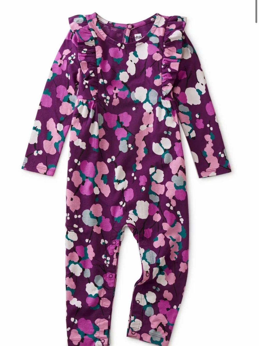 Tea Collection Purple Floral Ruffle Long Sleeve Baby Romper